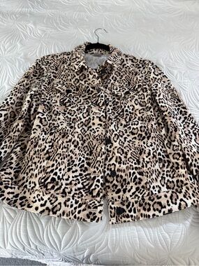 Chico's Leopard Print Jean  Jacket - Beige & Black